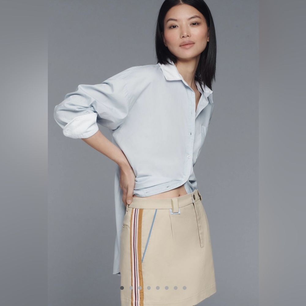 Anthropologie Maeve Light Sand Side Striped Mini Skirt Size Medium